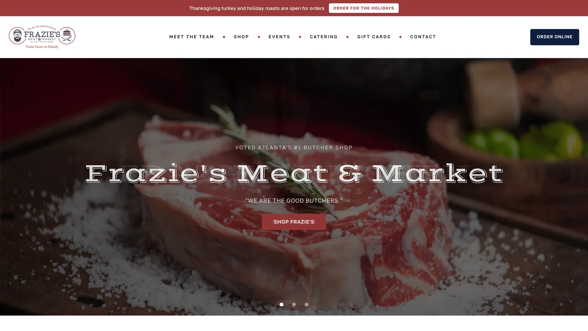 The Frazie's Meat and Market website, home page