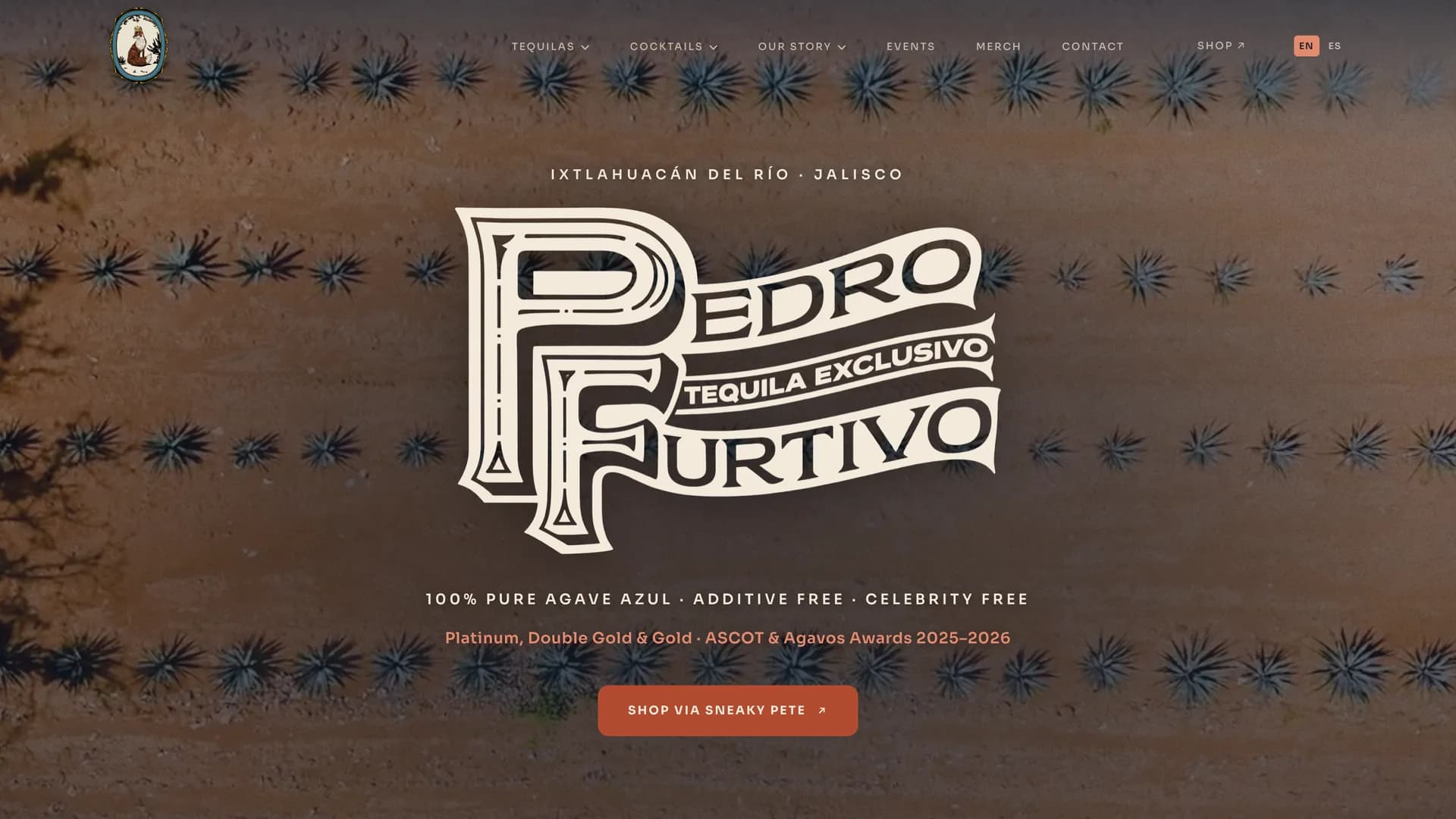 Le site de Pedro Furtivo Tequila, page d’accueil