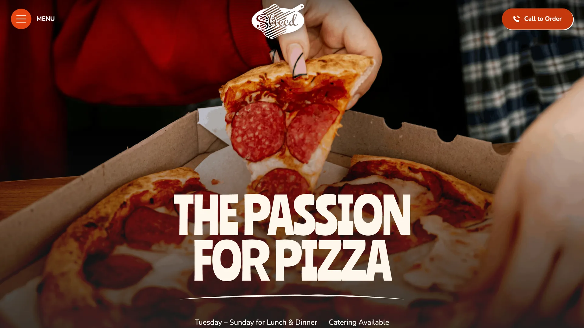 Le site de Sliced Pizza, page d’accueil