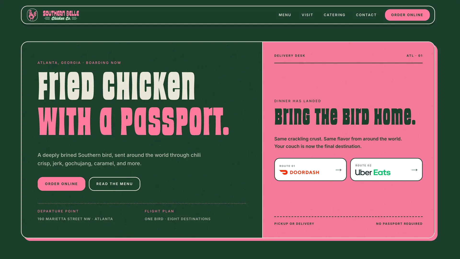 Le site de Southern Belle Chicken Co., page d’accueil